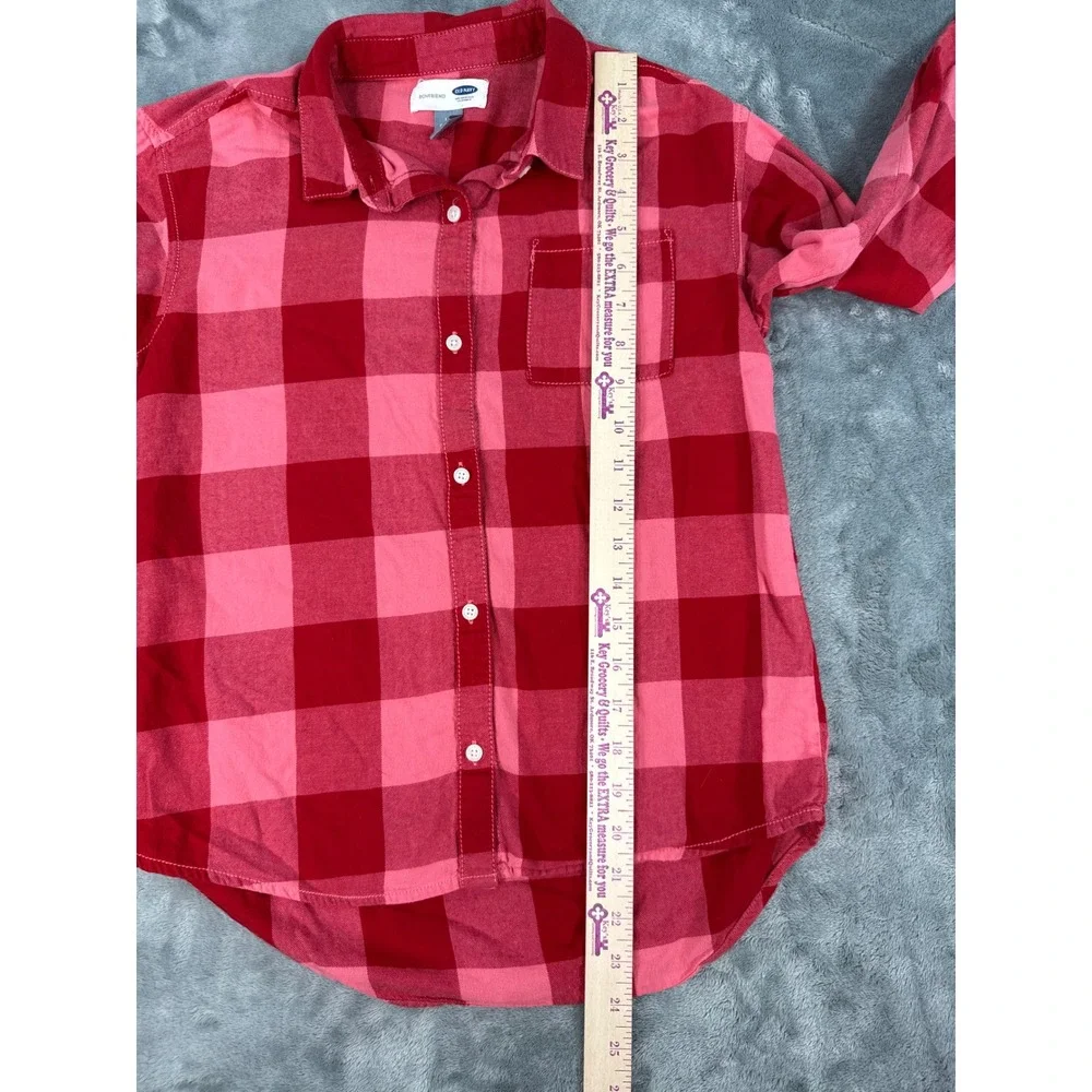 Old‎ Navy Red Pink Buffalo Plaid Boyfriend Button Down Shirt Girls Large 10-12